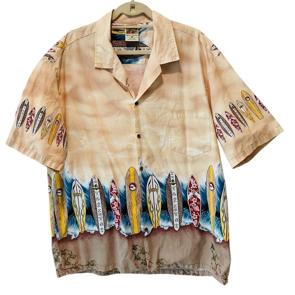 Men’s Hawaiian Camp Shirt Surfboard Print Beach Resort Button Front 3XL